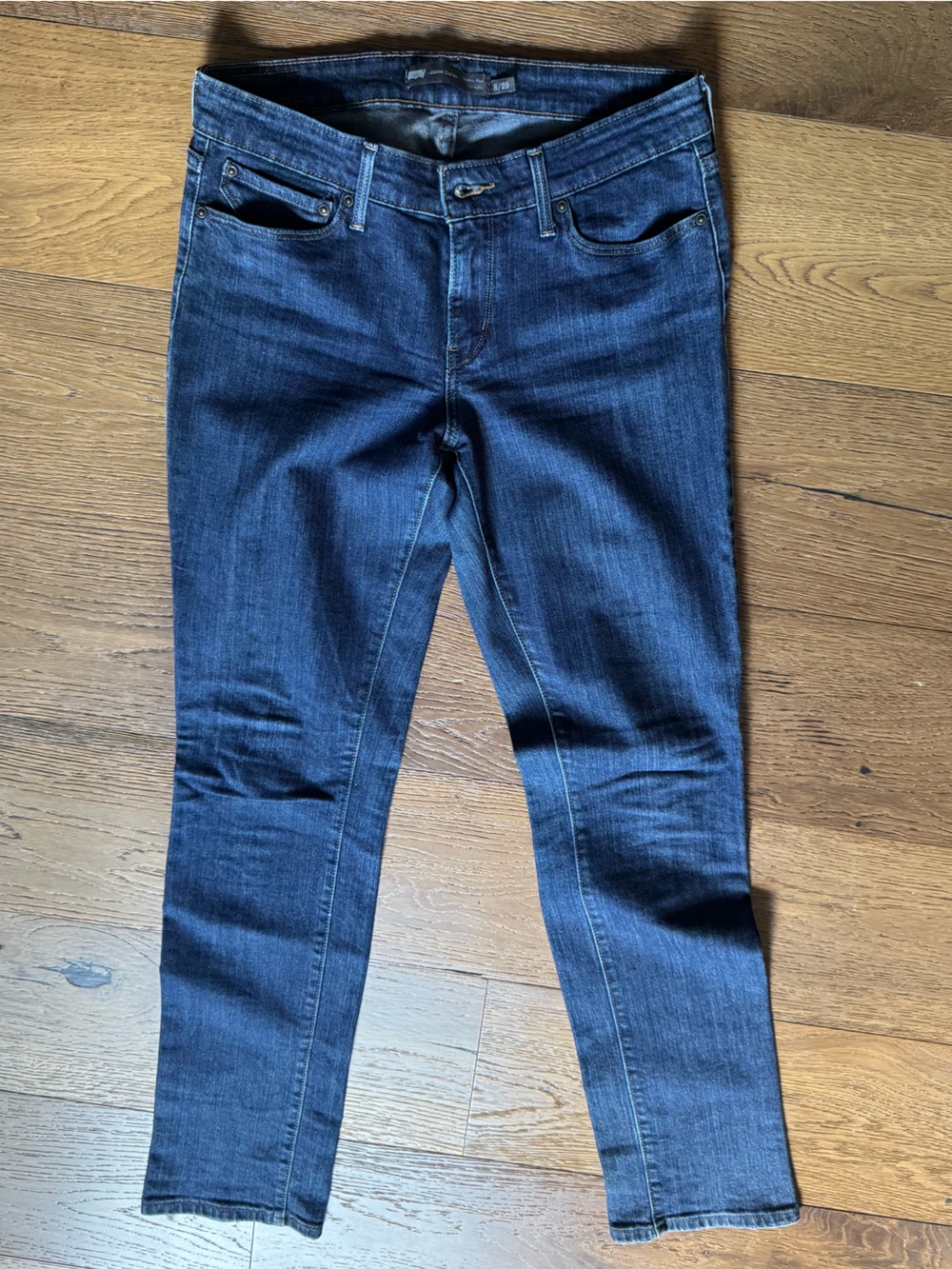 Levi’s Dark Blue Stretch Denim; Demi curve modern rise straight